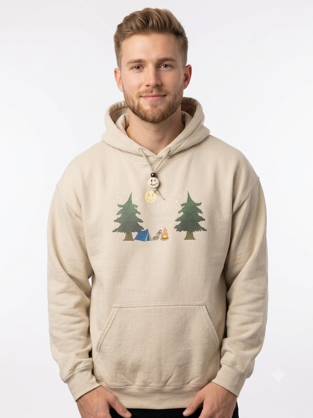 Gildan Cream Hoodie with Outdoor Camping Graphic
